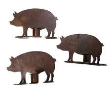 3 Metal Pig Pigs Hogs Taper Candle Holder Set Ragon House Primitive Farmhouse