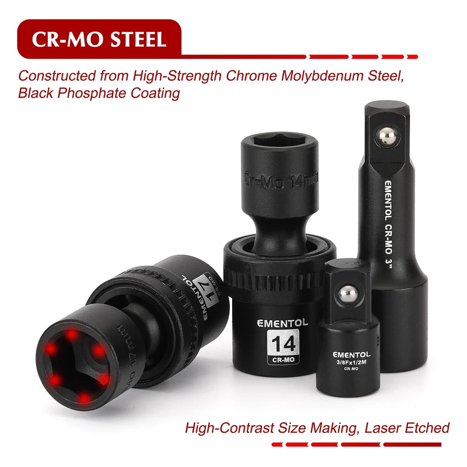 19PCS 1/2" Drive Universal Impact Socket Set, Swivel Socket with Flexible Wob... - Image 3 of 4