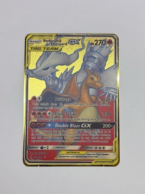 New Reshiram & Charizard GX 194/214 Custom Fan Art Gold Metal