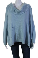 Escada Women's Cowl Neck Long Sleeves Pullover Ribbed Hem Sweater Blue Size 36