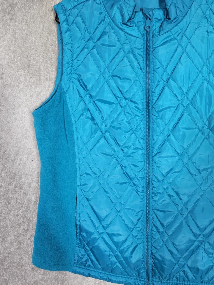 Exertek Quilted Zip Front Vest Womens Size Medium Teal Pockets Fleece Sides - Image 4 of 4