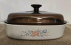 Corning Ware Wildflower A-10-B Vintage 2.5 Liter Casserole Dish, Amber Pyrex Lid
