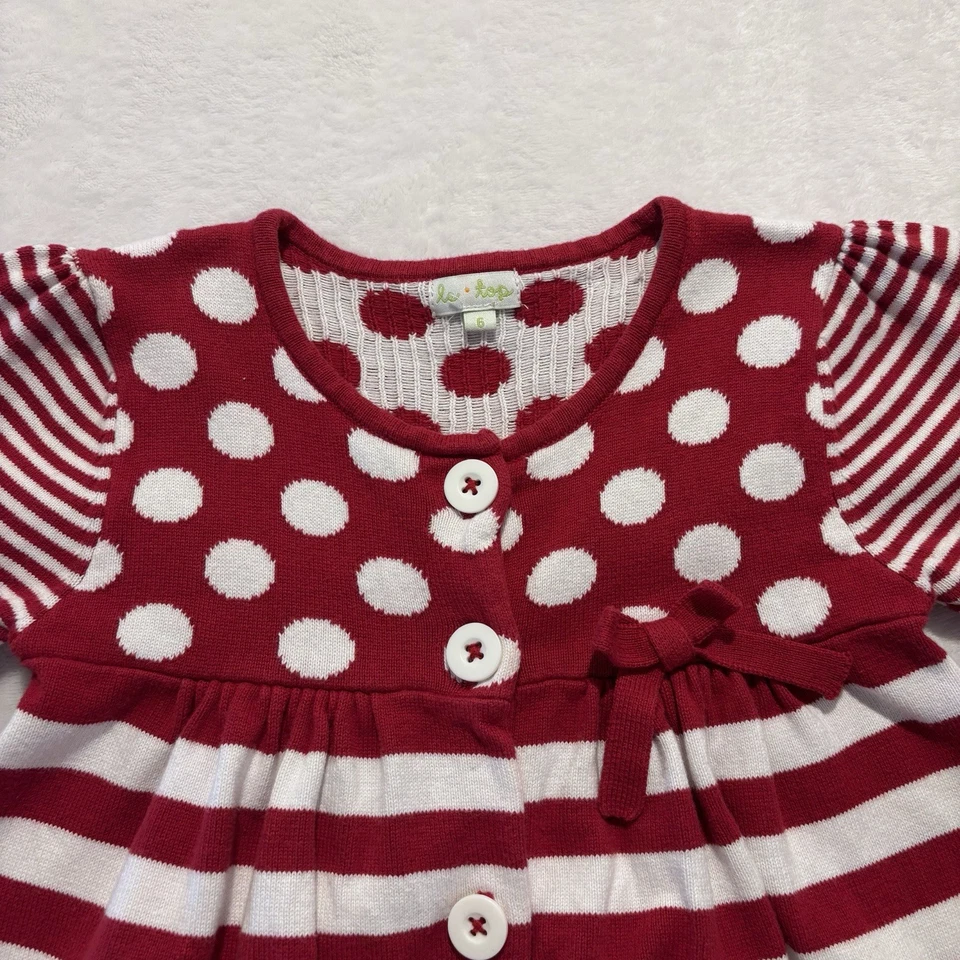 Vestido Le Top Niñas Pequeñas Talla 6 Rojo Blanco Rayas Lunares Navidad San Valentín Foto 2 de 4
