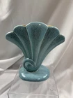 Vintage Red Wing Pottery Art Deco Fan Shell Vase Turquoise Speckled #899 8" Tall