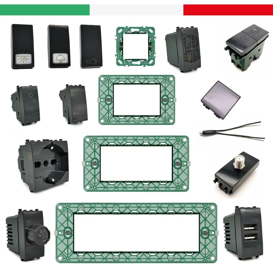 Vimar Plana Compatibile nera Presa Shuko Tv Usb Interruttore Rj45 Supporto nero