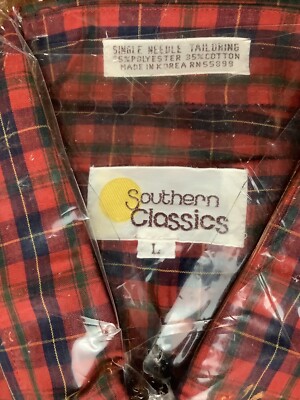 Vintage new in packaging Southern Classics mens Large button down plaid Korea
