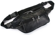 Genuine Leather Travel Waist Bag Bum Bag Hip Pouch Belly Pack 6 Zip Compartments