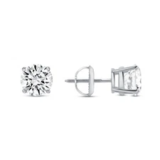 3.5 Ct Round Earrings Studs Solid 14K White Gold Brilliant Cut Screw Back Basket