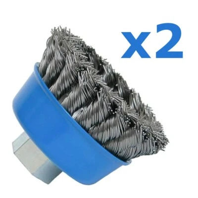 TOOLZONE Grinder Cup Brush 75mm Twist Knot Wire Wheel Brush Rust Paint Removal (2PK)