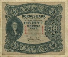 Norwegen / Norway P.09d 50 Kronen 1939 (3+)