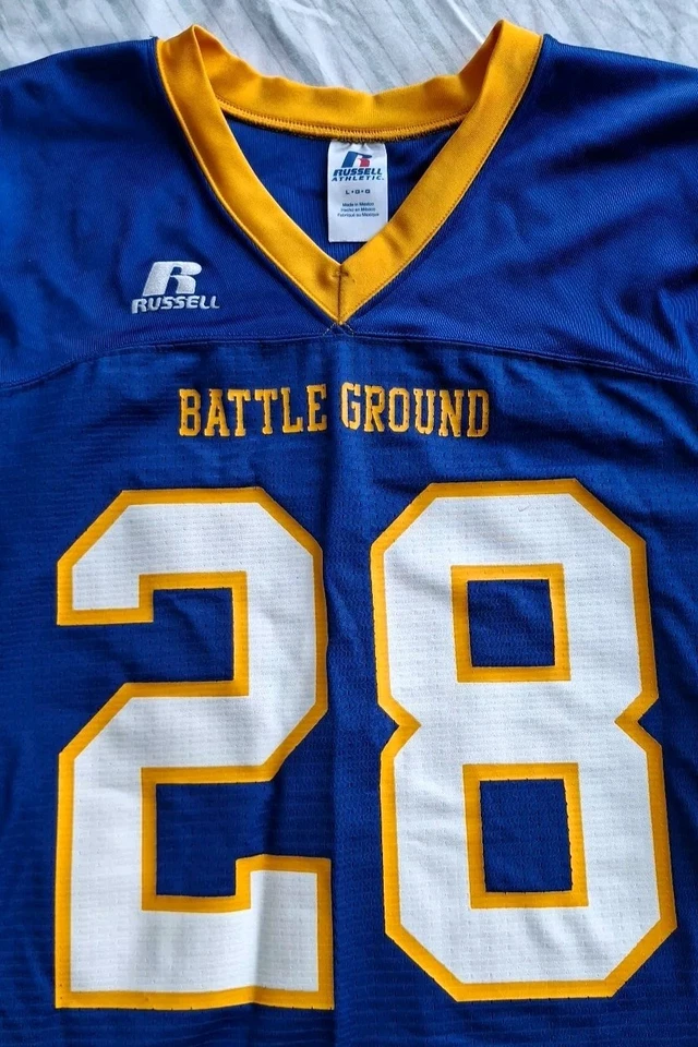 VTG Russell Athletic Game Worn Dri-Power Battle Ground Jersey Blue Nylon #28 - Image 3 of 4