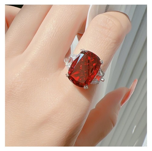 12ct Lab Grown Ruby Diamond Ring, 18K Gold Plated Classic Solitaire, Exquisite - Picture 5 of 9