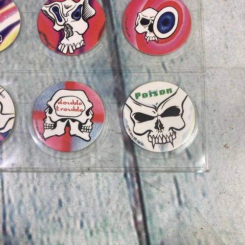 Vtg Poison Skull Bones Pogs Milk Caps Lot of 20 Pieces w Storage Page 1990s PL11 - Picture 7 of 8