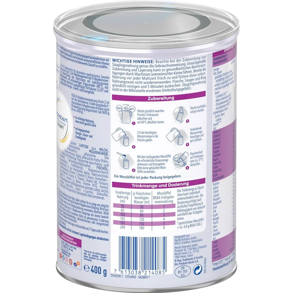 Nestlé BEBA Frühgeborenennahrung Stufe 2 (1 x 400g) - Bild 3 von 4