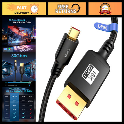 USB C to DisplayPort 2.1 Cable 6.6FT, 8K@240Hz, Bi-Directional, Thunderbolt Comp