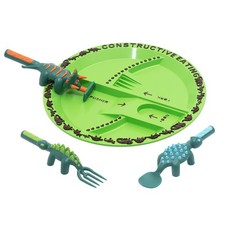 Constructive Eating Plate and Utensils Set - USA-Made Toddler Dinnerware with...