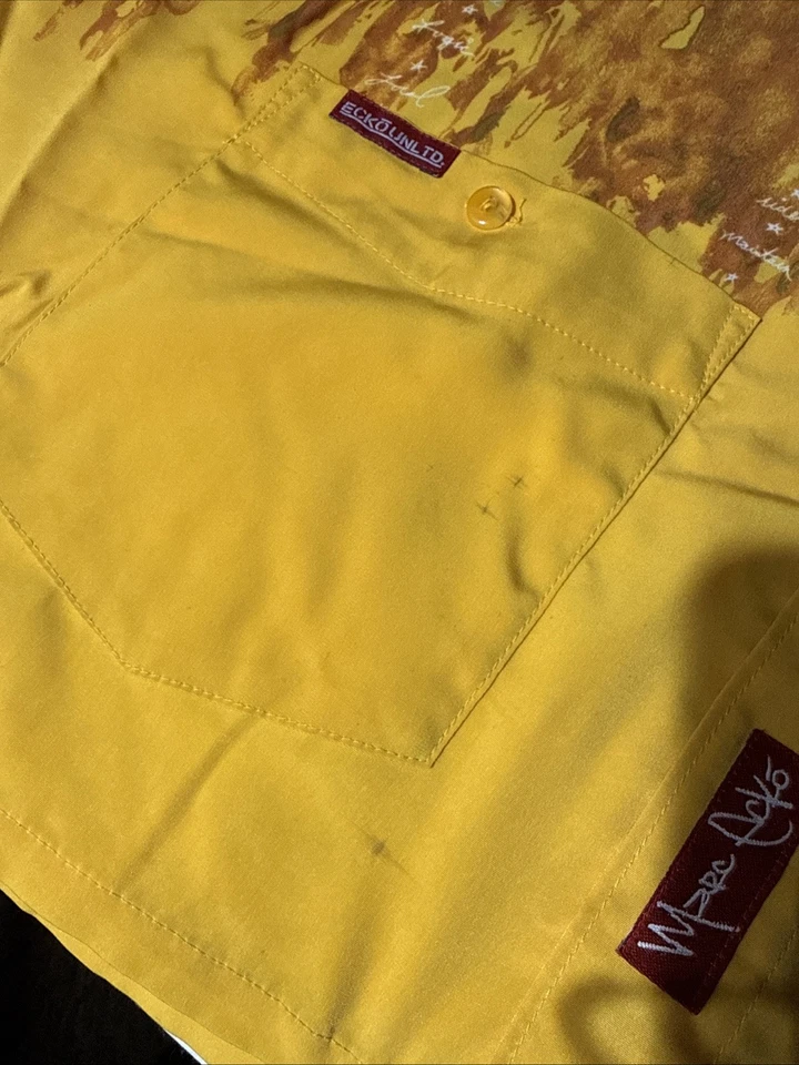 Vintage Y2K Ecko Yellow Tank Print Short Sleeve Button-Up Shirt Size L - Image 3 of 4