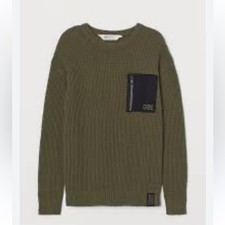 H M Boys Sweater Size 12-14 Green Cable Knit Pullover Long Sleeves