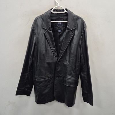 Gap Vintage schwarz Leder einreihig Sport Blazer Mantel Jacke Größe Large