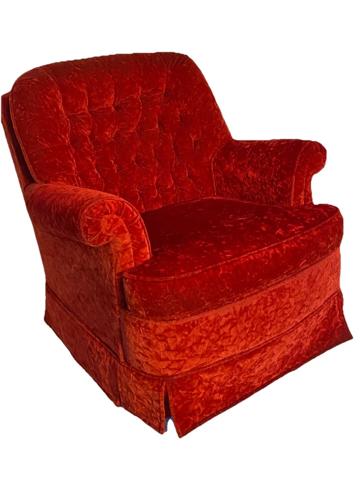 Mueble Pontiac de colección Mcm años 70 acolchado terciopelo rojo sillón basculante giratorio Foto 4 de 4