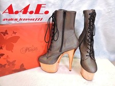 Botas de plataforma Pleaser oro rosa red holograma. Talla 12 Mujer 10.5 Hombre