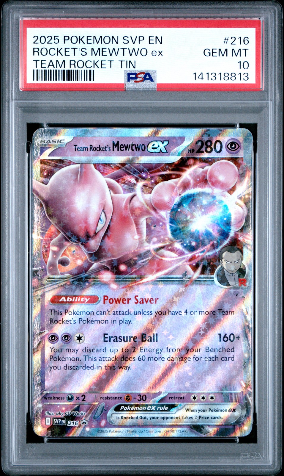 2025 POKEMON SVP EN-SV BLACK STAR PROMO #216 TEAM ROCKET'S MEWTWO EX PSA 10