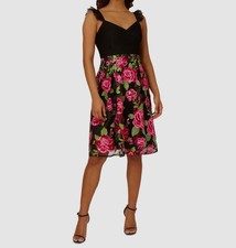 Adrianna Papell Women's Black Mesh Sequins Rose Surplice A-Line Dress Size: 14.