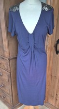 BNWT KEW bead 14 grey blue embellished shoulder short sleeve v neck dress rrp£78