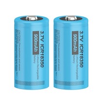 2x ICR18350 Rechargeable 3.7V 900mAh Li-ion Batteries Button Top for Flashlight