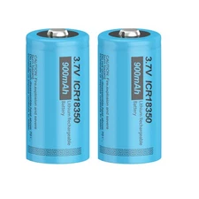2x ICR18350 Rechargeable 3.7V 900mAh Li-ion Batteries Button Top for Flashlight