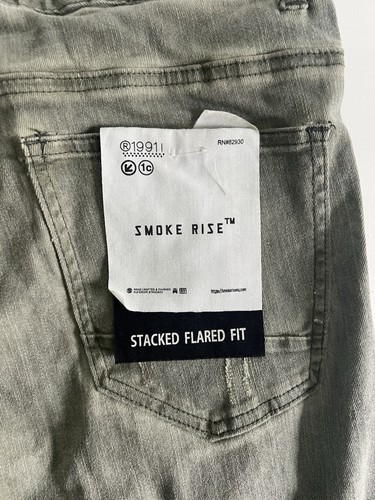 NWT Smoke Rise STACKED Flare Fit Distressed Green Camo JEANS Men’s 38x36 - Picture 6 of 12