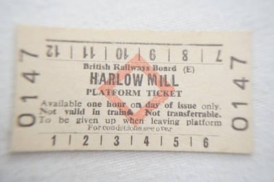 Harlow Mill Platform Railway Train British Rail Ticket 