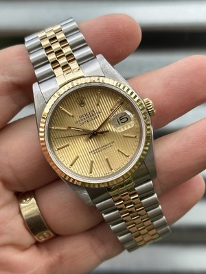 Rolex Datejust 36mm 16233 Box and Papers  Champagne Tapestry Dial 