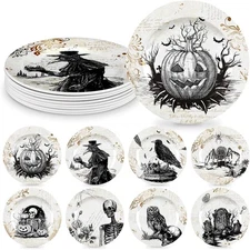8 Pcs Vintage Halloween Dinnerware Set Plates Serving 8 Inch, Retro 