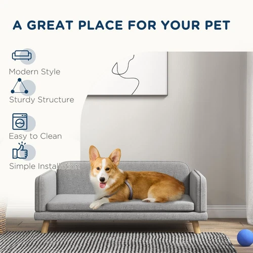 PawHut Dog Sofa Bed with Legs, Water-Resistant Fabric Grey - Picture 5 of 9