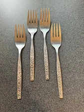 Oneida Malibu Salad Forks 6" Stainless Wm A Rogers Flatware Lot Of 4 Floral VTG