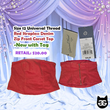 Target Universal Thread Women s Red Strapless Denim Zip Front Corset Top Sz 12