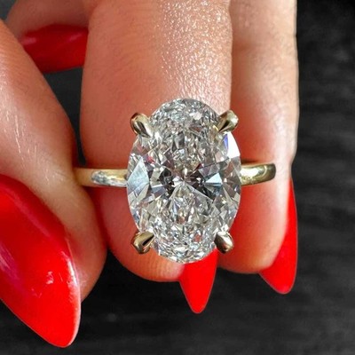 2.4Ct Oval Cut Sparkling Moissanite Simple Solitaire Ring 14K Yellow Gold Plated