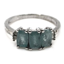 Aquamarine Sterling Silver Ring 3 Stone Baguette Accents Sz 6.5 D  Joy 925 6x4mm