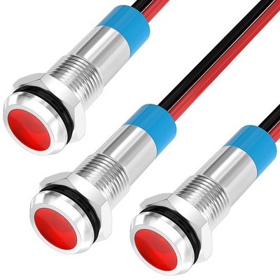 DaierTek LED Indicator Light 12V Waterproof Red 6 mm - 12 v 3 pcs, Silver 