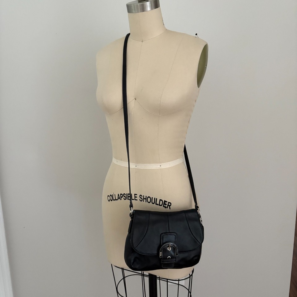 Coach Big Buckle Flap Snap Button Black Leather Quiet Luxury Crossbody Bag