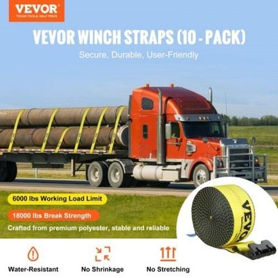 Winch Straps 4 x 30 6000 lbs Load Capacity 18000 lbs Break Strength
