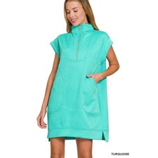 Zenana Textured Knit Jacquard Quarter Zipper Mini Dress