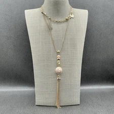 Chico's Gold Tone Multicolor Bead Tassel Y Lariat Pendant Long Necklace Womens