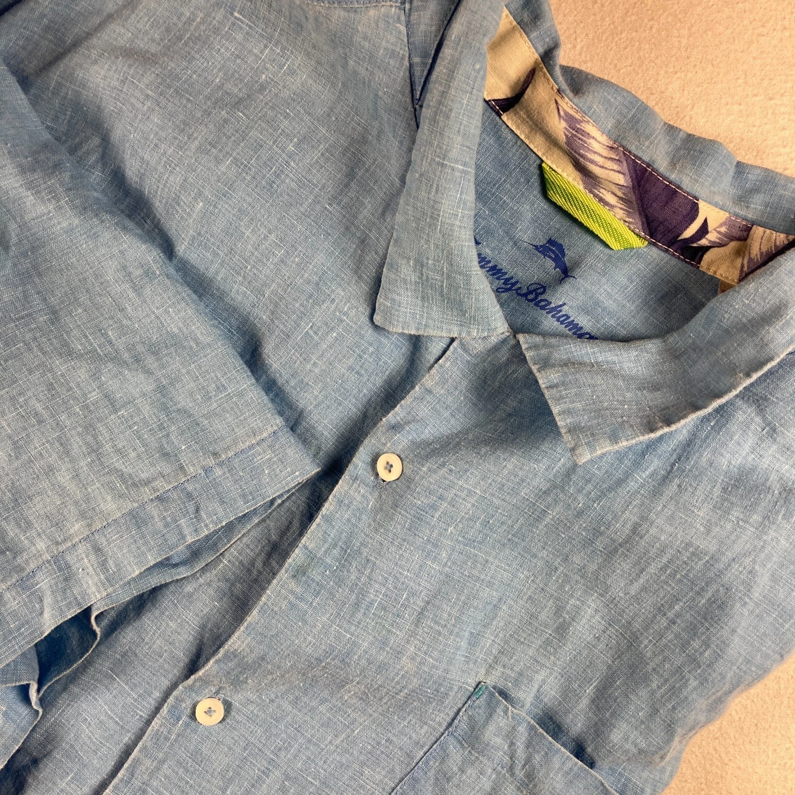 Tommy Bahama Linen Shirt Mens 3XL Blue Button Up Short Sleeve Beach Lightweight