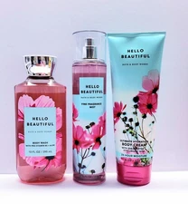Bath & Body Works HELLO BEAUTIFUL Fragrance Mist, Body Cream, Shower Gel (3 pcs)