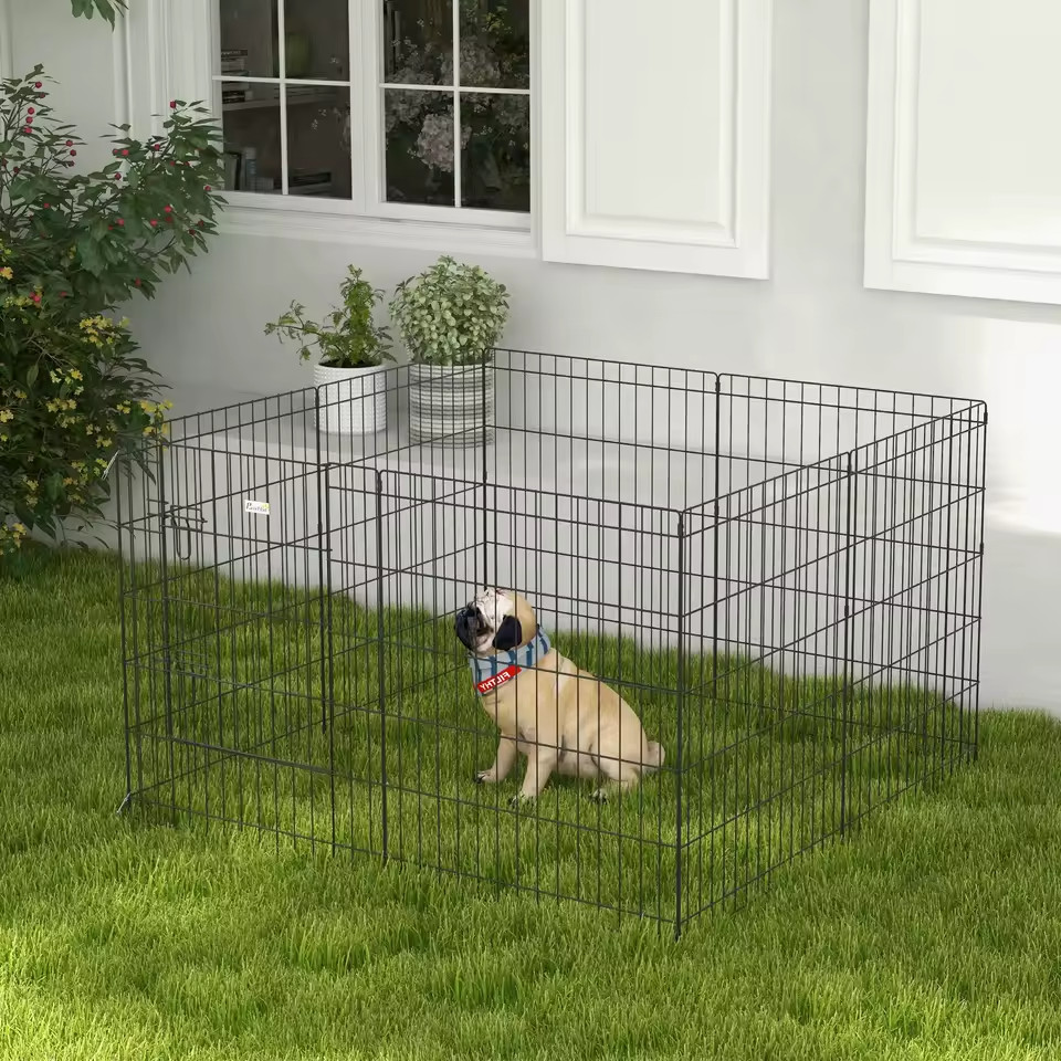 Enclos modulable pour chiot PawHut 8 panneaux en métal noir de 76x61cm pour intérieur et extérieur