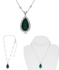 LARGE 12.82CT DIAMOND & AAA EMERALD PLATINUM 3D PEAR SHAPE & ROUND LOVE NECKLACE