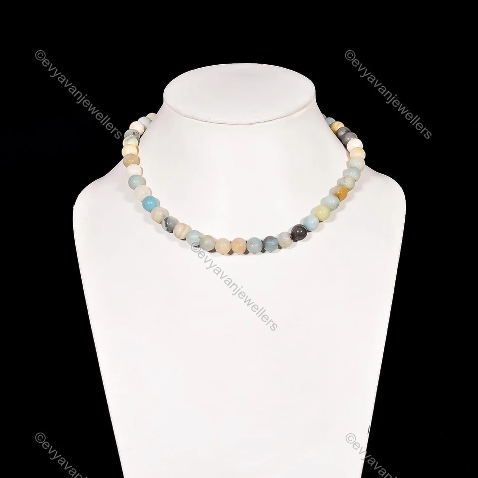 Collar ajustable con cuentas de plata 925 con piedras preciosas de amazonita múltiple para niñas Foto 4 de 4