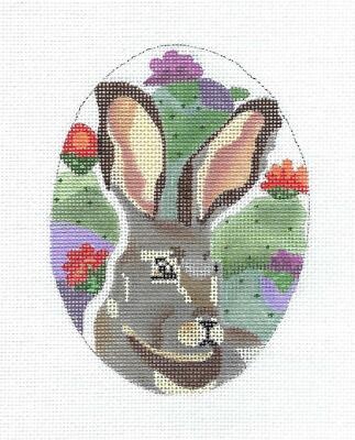 Texas Jack Rabbit & Cactus Oval Needlepoint Ornament Canvas by Melissa Prince